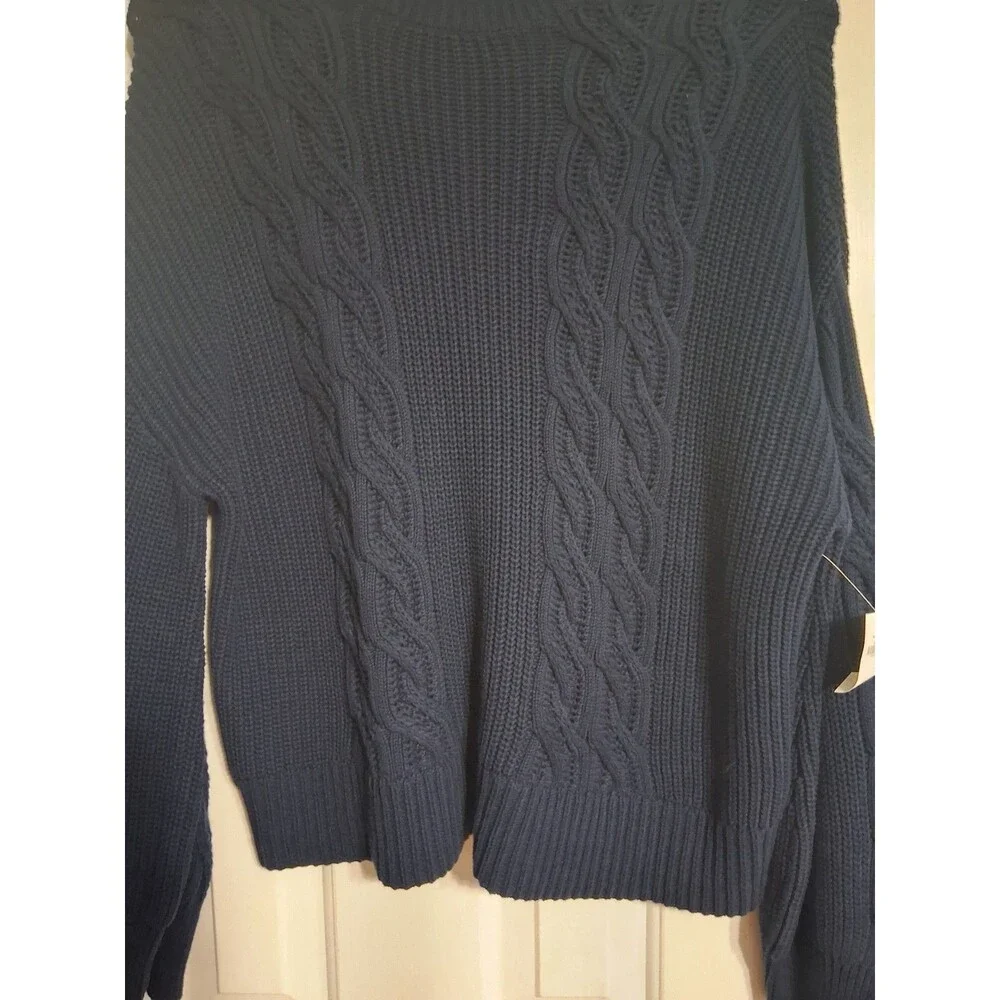NWT Women's Old Navy Seaside Cotton Roll Neck Cable Knit Sweater Size L N7 Navy
